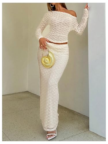 MakeMeChic Women's 2 Piece Fall Outfits Long Sleeve Asymmetrical Tops and Bodycon Maxi Skirt Matching Sets3