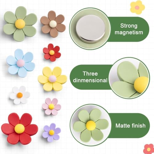 Image of LUVINA 3D Flower Magnets for Fridge, Strong Refrigerator Magnet, Colorful Adorable Decorations for Office, Kitchen Decor, Cute Desk Accessories, Multicolour (3, Flower- Small*1+ Medium*1+ Large*1)