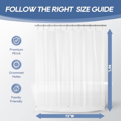 Image of downluxe Clear Shower Curtain Liner with Magnets, Clear Shower Liner, 72 inch W x 96 inch L Lightweight Shower Curtains for Bathroom