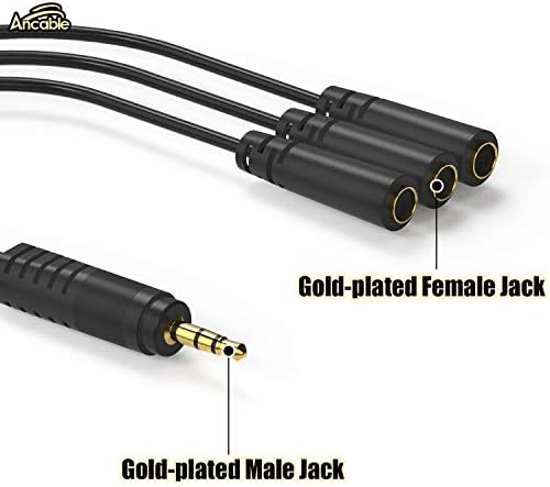 Ancable 9 Inch 3.5mm (1/8") Male to 3x Female Stereo Splitter Audio Cable, 3 Way Splitter Gold-Plated