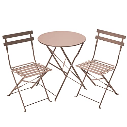 Gartenfreude Bistro Set Metall (2X Stuhl 41 x 45 x 81 cm 1xTisch 60 x 60 x 71 cm) Taupe, Stuhl + Tisch, Balkon, Terasse, Metall, Taupe Bistro Set, 71, 2850-5000-115