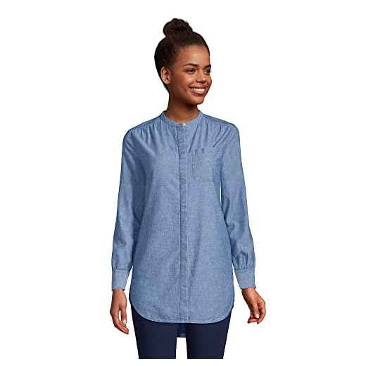 Lands' End Women's Poplin A-Line Tunic Top Medium Indigo Chambray Plus 1x
