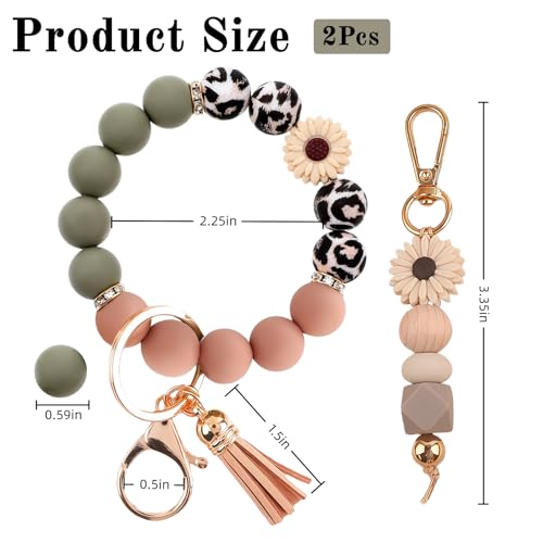 2PCS Bracelet Key Ring Set, Cute Car Key chain Wristlet, Silicone Beaded Bangle keyChains for Women Girls - Image 6
