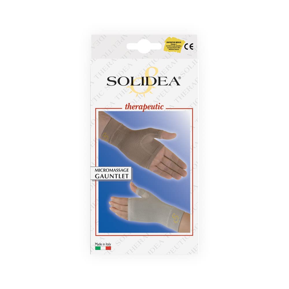 SOLIDEA Micromassage Gauntlet CCL2 Terapeutyczne rękawice uciskowe, rękawice do masażu, rękawice kompresyjne na obrzęk limfatyczny (Camel, XL)