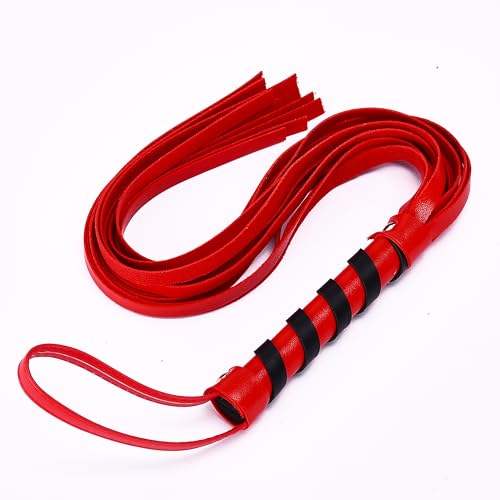 Image of Sweet Vibrations Faux Leather Floggers for Bedroom - Black Whip for Adults, Structured Diamond-Pattern Handle with Wrist Loop, Durable Material for Enhanced Handling - 1.9x23.6x1.10 inch - Red Whip