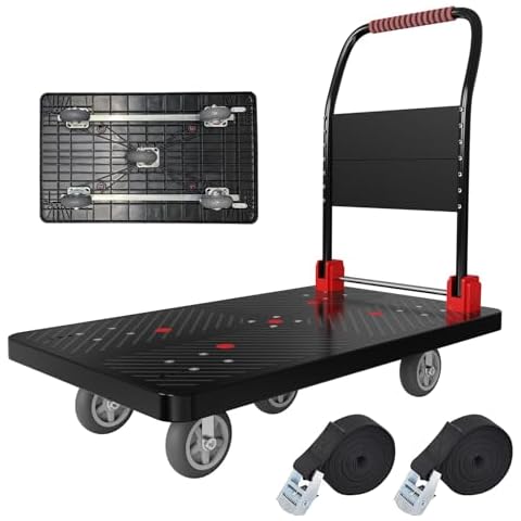 Flatbed Cart, Long-size Platform Truck Cart With 6Inch 5PCS Caster For Smooth Movement Folding Push Cart Dolly With 1600LBS Weight Capacity Easily Compactly Stored Nice For Warehouse,Offices,Stores... Cover