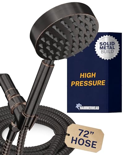 Image of All Metal Hand Held Shower Head with Hose and Holder, Oil Rubbed Bronze | 2.5 GPM Rainfall Flow with Removable Restrictor | 4 inch Handheld Showerhead, 72 Inch Long Flexible Hose, Adjustable Bracket