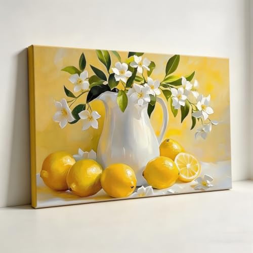 Tableau mural sur toile nature morte citron pour égayer une cuisine sombre