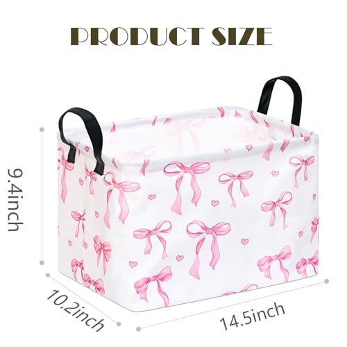 Image of Pink Bow Storage Basket Girls Gifts Basket Waterproof Storage Bins Organizer Foldable Closet Shelf Baskets with Handles for Home Office Dorm Closet Shelf