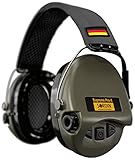 Sordin Supreme Pro-X Gehörschutz - aktiver Jagd-Gehörschützer - EN 352 - Gel-Kissen, DE-Band (Grau) & grüne Kapsel
