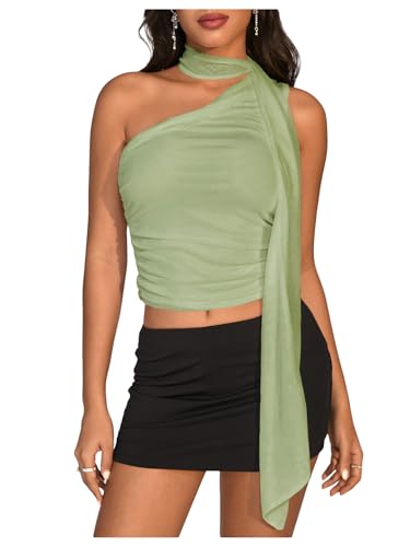 Image of RoseSeek Women's Y2K Leopard Polka Dots Halter Asymmetrical Neck Crop Tops