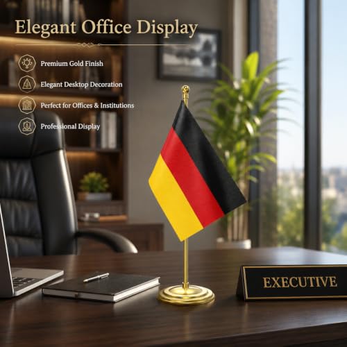 Image of The Flag Company Gold Acrylic Pole with Round Base | Desk Flag for Office, Reception & Home Decor (Germany)