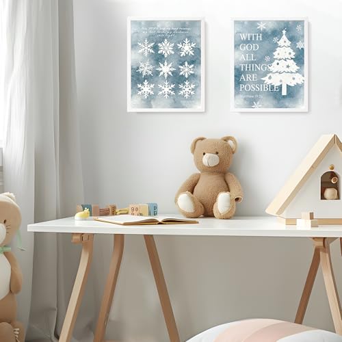 Image of LARTSFRO Christmas Winter Gifts Wall Art Decor Posters, Christmas Snowflakes Christian Room Bathroom Bedroom Dorm Wall Art Decor Aesthetic for College Teen Girls Gifts, Inspirational Bible Verses Winter Wall Decor, 10x8 Inch Set of 4 Pcs Christmas Pictures (UNFRAMED)