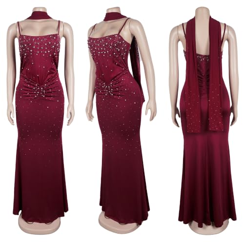 Image of PORRCEY Women's Sexy Rhinestone Lace Sheer Mesh Formal Evening Dress
