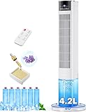 COOLECH 42 INCH Swamp Cooler Air Conditioner w/4 Mode &3 Speed, Aroma&Memory Function, 15H Timer Portable Air Conditioners No Windows Needed, 6 Ice Packs, 1.1-Gal Dual Tank Evaporative Cooler for Room