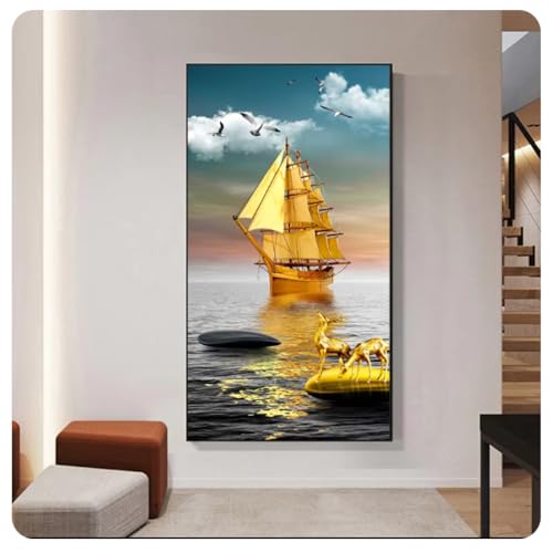 Toile de voilier moderne déco entrée et salon paysage marin 40x80cm