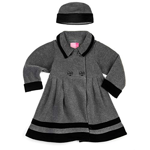 Good Lad Toddler Thru 4/6X Girls Double Breasted Fleece Dress Coat with Velvet Trim and Matching Hat (2T, Grey)