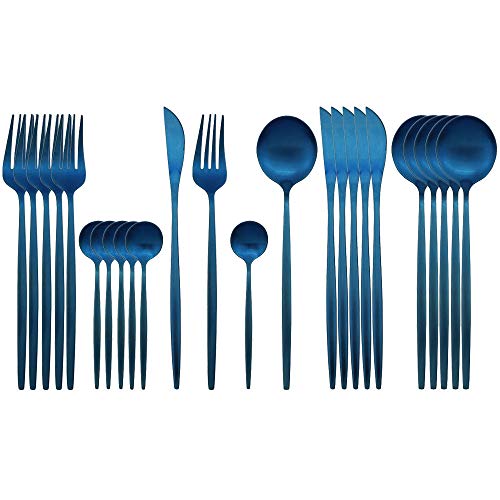 JASHII Matte Blue Silverware Set, 24 Pieces Stainless Steel Tableware Sets Flatware Set Cutlery Sets, Service for 6 (Matte Blue)