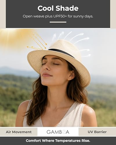 Image of Gamboa Original Panama Hat for Men and Women Fedora Straw Summer Beach Sun Hat Protection UV UPF50+