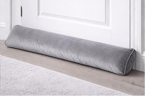 Haani Grey Crushed Velvet Fabric Draught Excluder Decorative Simple Door Or Window Draft Guard, Energy Saver. Noise, Dust, Door & Window Wind Blocker (Grey)