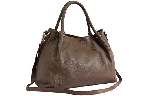 AmbraModa GLX28 - Bolso a mano de mujer, bolso de hombro de piel genuino para mujer (taupe oscuro)
