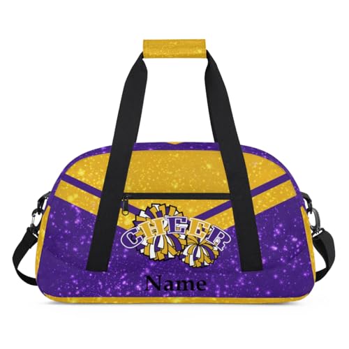 Vintage Yellow Purple Personalized Duffle Bag for Kids Custom Dance Ballet Bag with Name Lightweight Travel Weekender Overnight Bags Sport Gym Duffel Bag Workout Carry On Tote for Girls Boys