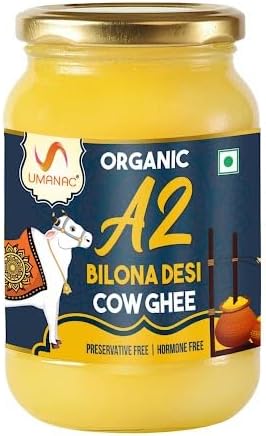 Umanac Organic A2 Bilona Ghee- 500Ml | Pure Desi Cow Ghee | 100% Organic A2 Desi Ghee | Grassfed | Traditional Bilona Method | Premium - No Artificial Additives | Certified & Tested