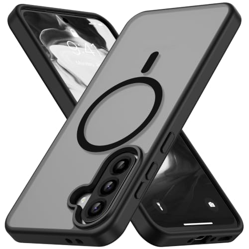 Magnetic Phone Case for Samsung Galaxy A56 5G, Magsafe Compatible, Military Grade Drop Protection, Translucent Matte Skin-Feel Cover, Shockproof Mobile Phone Case, Black