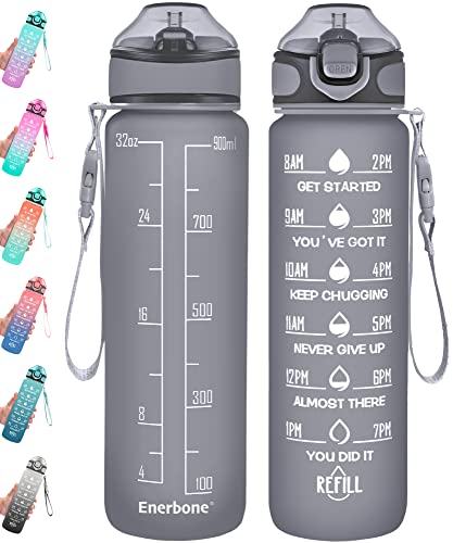 Enerbone 32 oz Water Bottle with Times to Drink and Straw, Motivational Drinking Water Bottles with Carrying Strap, Leakproof BPA & Toxic Free, Ensure You Drink Enough Water for Fitness Gym Outdoor