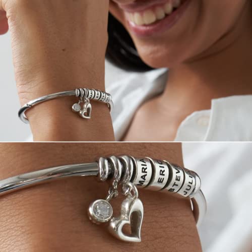 Myka - Personalized “Linda” Open Bangle Bracelet With Engraved Beads & Diamond Stone - Custom Any Names, Elegant Jewelry For New Mom, Grandma, Mother, Her, Women - Dainty Gift For Mother’s Day, Anniversary, Christmas - 0.925 Sterling Silver, 18K Gold & Rose Gold Plating #TOP6