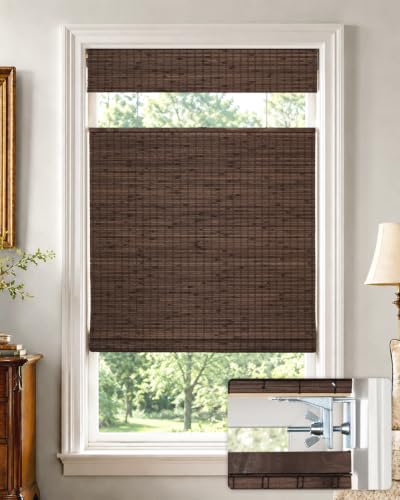 UNISHADES No Drill Cordless Bamboo Roman Shades, 23×64 in, Espresso