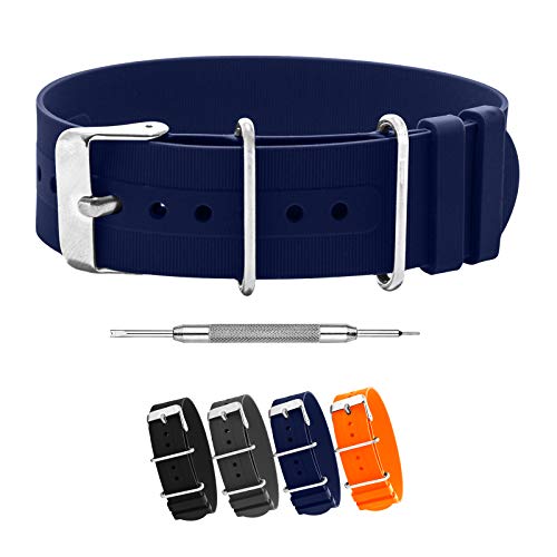 Benchmark Basics Silicone Watch Band - Single Pass Rubber Strap (18mm, Navy)