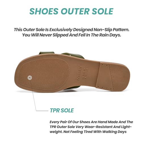 Image of NianEr Womens Microfiber Leather Memory Foam H Sandals Summer Shoes Slides | Flat, Comfortable, Slip On, Dressy, Dress, Beach, Vacation, Designer, Comfy, Casual, Bridal, Church, Boho, Office, Work