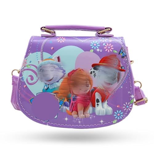 Heartsking Kinderhandtasche, Thema Hund Kinder Umhängetasche Lila Dog Kinder Handtasche Mädchen mit Verstellbarem Gurt für Mädchen zum Ausgehen oder Reisen Geschenke