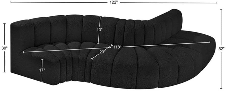 BOWERY HILL Contemporary Modular Sectional Sofa, 122" W x 52" D x 30" H, Black Boucle Fabric Upholstery, Deep Channel Tufting, Versatile Living Room or Den Seating, Modern Expandable Design