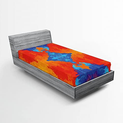 Ambesonne Abstract 2 Pack Fitted Sheet, Contemporary Blue Orange, Bed Cover All-Round Elastic Deep Pockets 2 Pieces, Package Contains 2 Twin Size Fitted Sheets, Burnt Orange