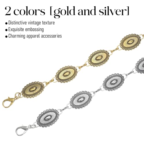 2pcs Western Concho Belts for Women, Metal Chain Belt for Women Silver Gold by Xelsluthe - Used condition - Image 2