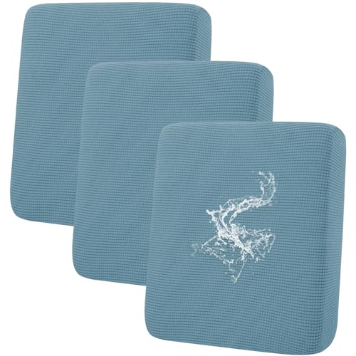 hyha Waterproof Couch Cushion Covers for Pets, Non Slip Sofa Seat Cover for Dogs Washable, Soft Thick Stretch Jacquard Fabric, Sofa Slipcovers with Elastic Bottom (3 Pieces, Lake Blue)