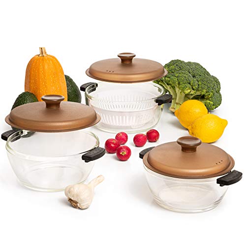 Moss & Stone 3-Piece Glass Casserole With Covered, 2.6/1.5/1 Qt Durable Bakeware Set, Borosilicate Glass Bowls, Bakeware Dish Oven Safe, & Microwave Safe, Clear Glass Baking Dish