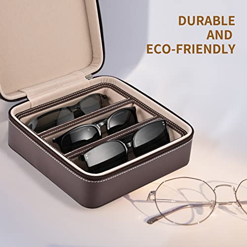 Image of ROSELLE Eyewear Travel Case for women men, Luxury leather 2 /3-Slot Eyeglasses Storage Box for Multiple Glasses and Sunglasses