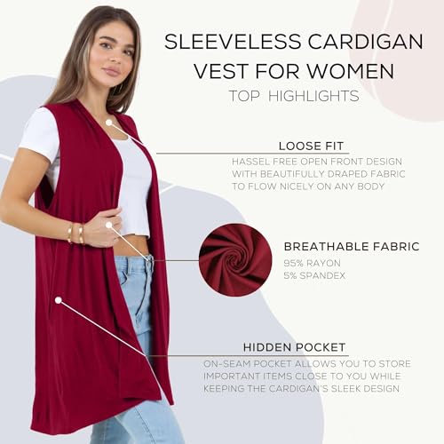 Image of Azules Sleeveless Long Cardigan for Women with Pockets - Lightweight Open Front, Flowy Dressy Layer for Work or Casual Wear
