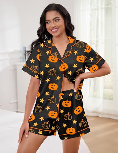 Image of SHESHOW Satin Pajamas for Women Set Preppy Animals Pjs Short Sleeve Shorts 2 Piece Loungewear Sets XS-XXL