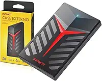 Case Externo Infokit para HD 2.5" SATA, USB 3.0, Portátil, Compatível com PC/Notebook/PS4/PS5/Xbox, Preto/Vermelho, Ultra Slim