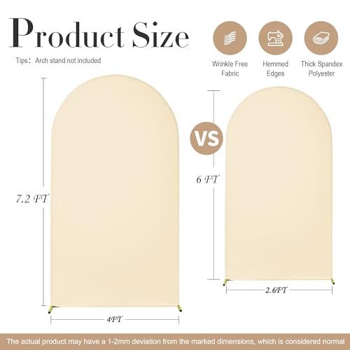 Image of Beige Arch Backdrop Cover Set of 2 (7.2ft & 6ft), Chiara Arch Cover Wrinkle-Free Spandex Arch Cover for Wedding Birthday Party Baby Shower Bridal Shower Ceremony Banquet Fabric Backdrop (No Stand)