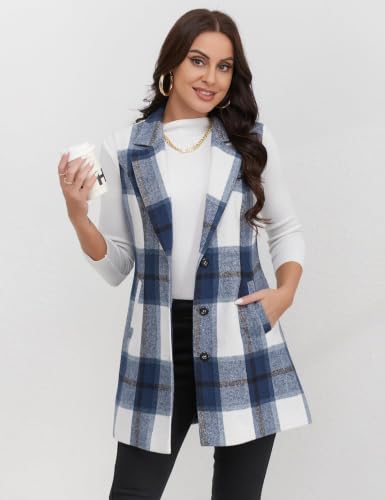 Image of IDEALSANXUN Plaid Vest for Women Fall Winter Sleeveless Blazer Jackets