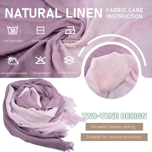 Two-tone Linen Scarf for Women Lightweight Summer Wrap Cotton Shawl Beach Travel Pashmina Gauze 75"×35"2