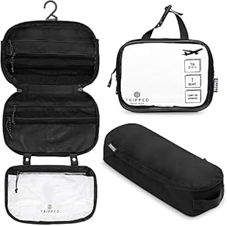 Toiletry Bag Kit Set: Hanging Travel Toiletry Bag + 311 TSA Cosmetic Liquid Bag + Ultralight Accessory Organizer Pouch