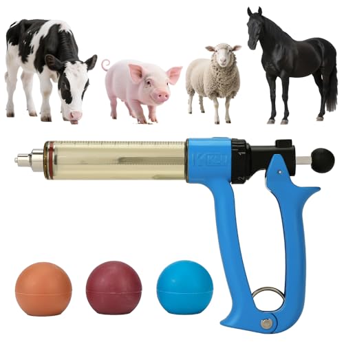 Image of 50ml Semi-Auto Repeating Livestock Syringe Gun, 5 Dose Settings | Ergonomic Grip, Clear Barrel & Luer Lock, Vet Injector for Cattle, Horses, Goats, Sheep & Pigs