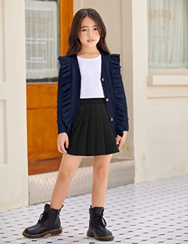 Arshiner Kids Cardigans Girls Kawaii Ruffle Trim Cardigan Button Front Cable Knit Sweater Christmas V Neck Sweater Blazer Pointelle School Uniform Navy Blue For 7-8 Years #TOP6
