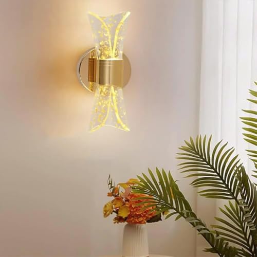 Image of fizzytech Modern Crystal LED Wall Light, Gold Finish Decorative Wall Lamp with 3 Colour Changing Modes for Living Room, Bedroom & Home Decor, Pack of 2